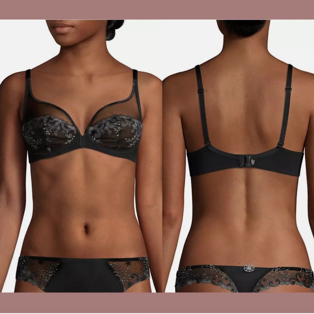 NWT $120 Simone Perele‎ [ 30G ] Delice Full Cup Plunge Bra in Black #U1146